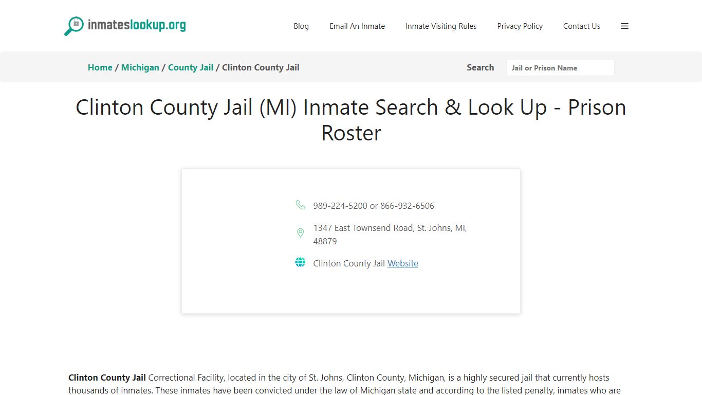 Clinton County Jail (MI) Inmate Search & Look Up - Prison Roster